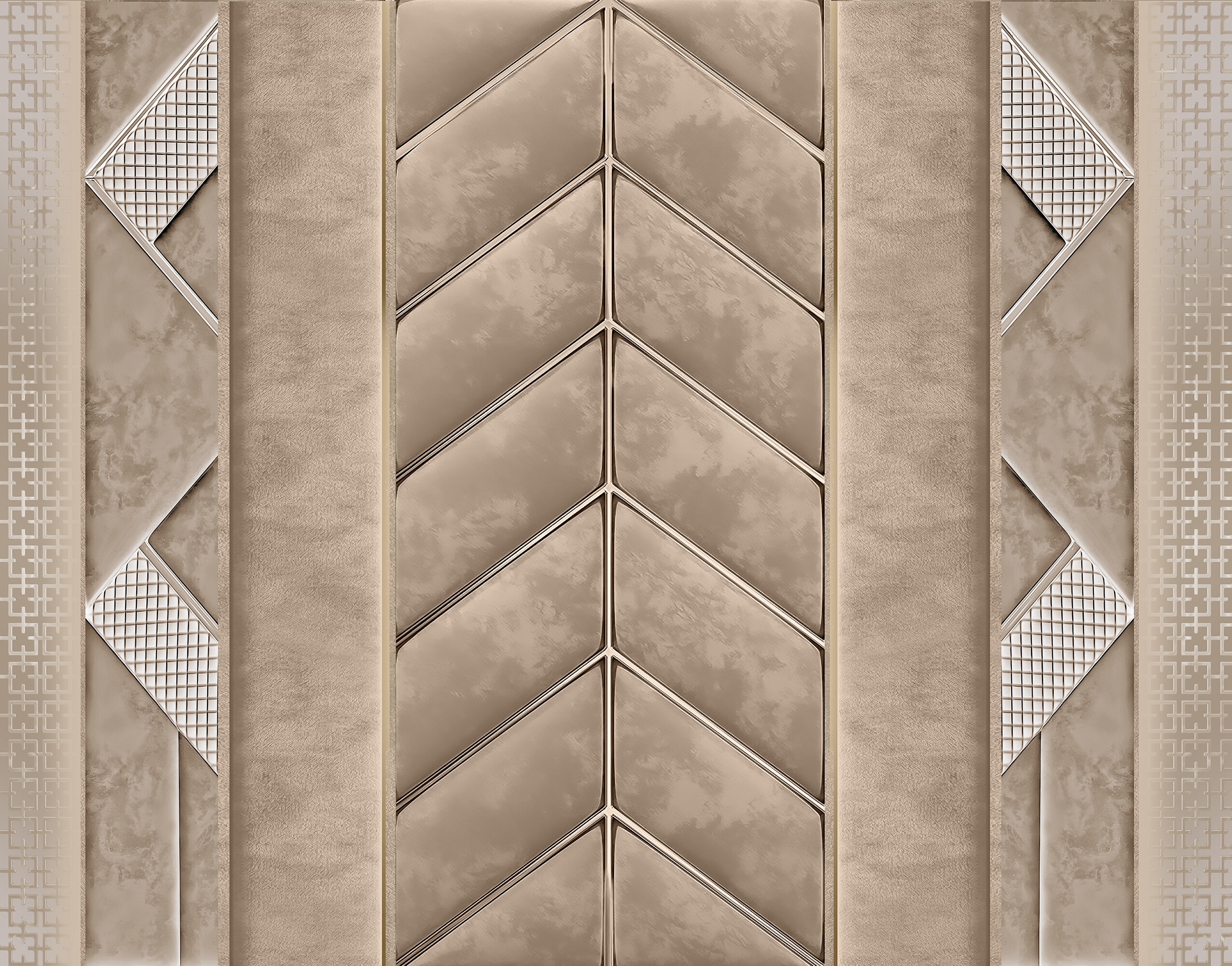Bej Chevron Geometrik Mozaik Detay Lüks Modern Duvar Kağıdı