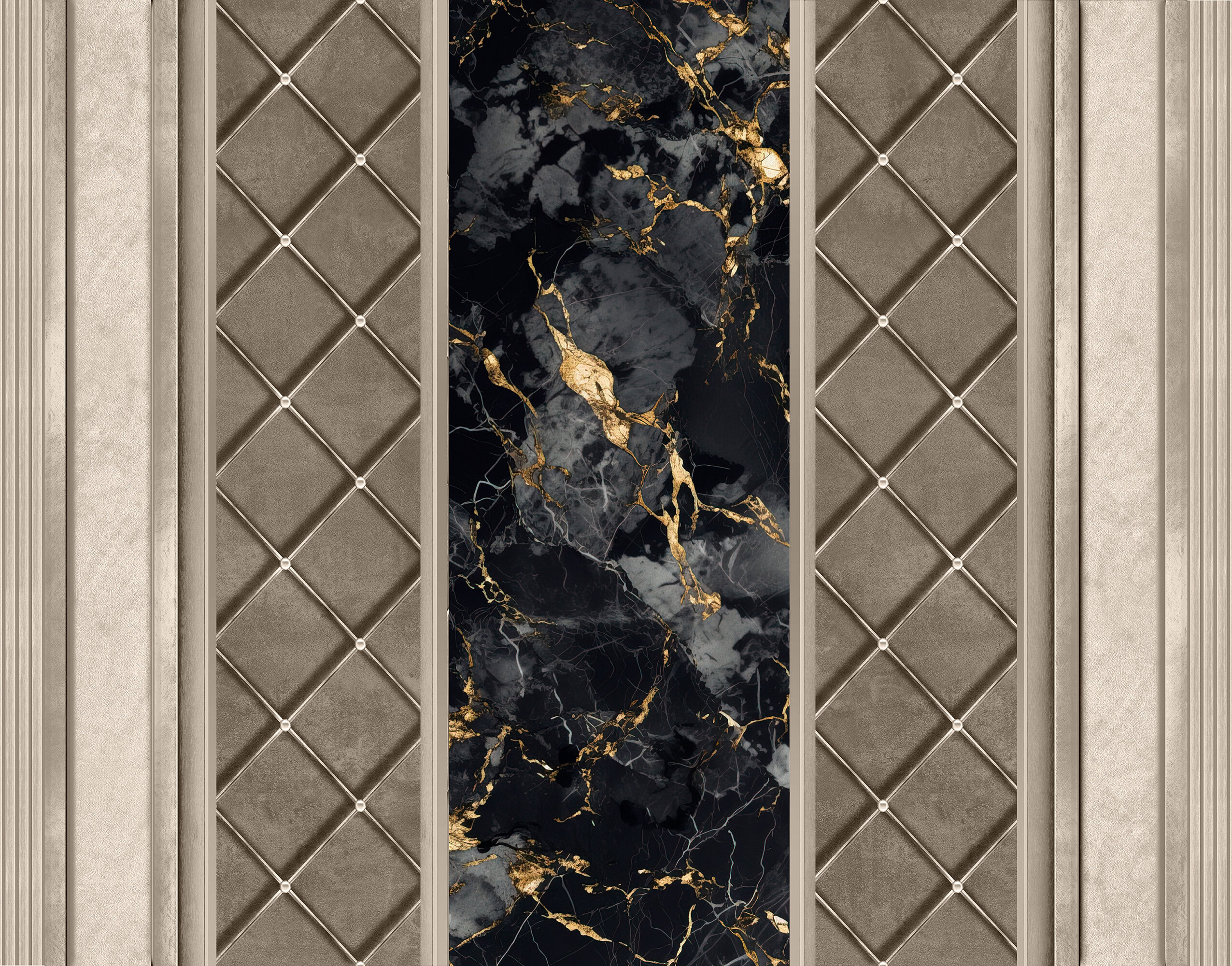 Black Gold Mermer Quilted Premium Tasarım Duvar Kağıdı