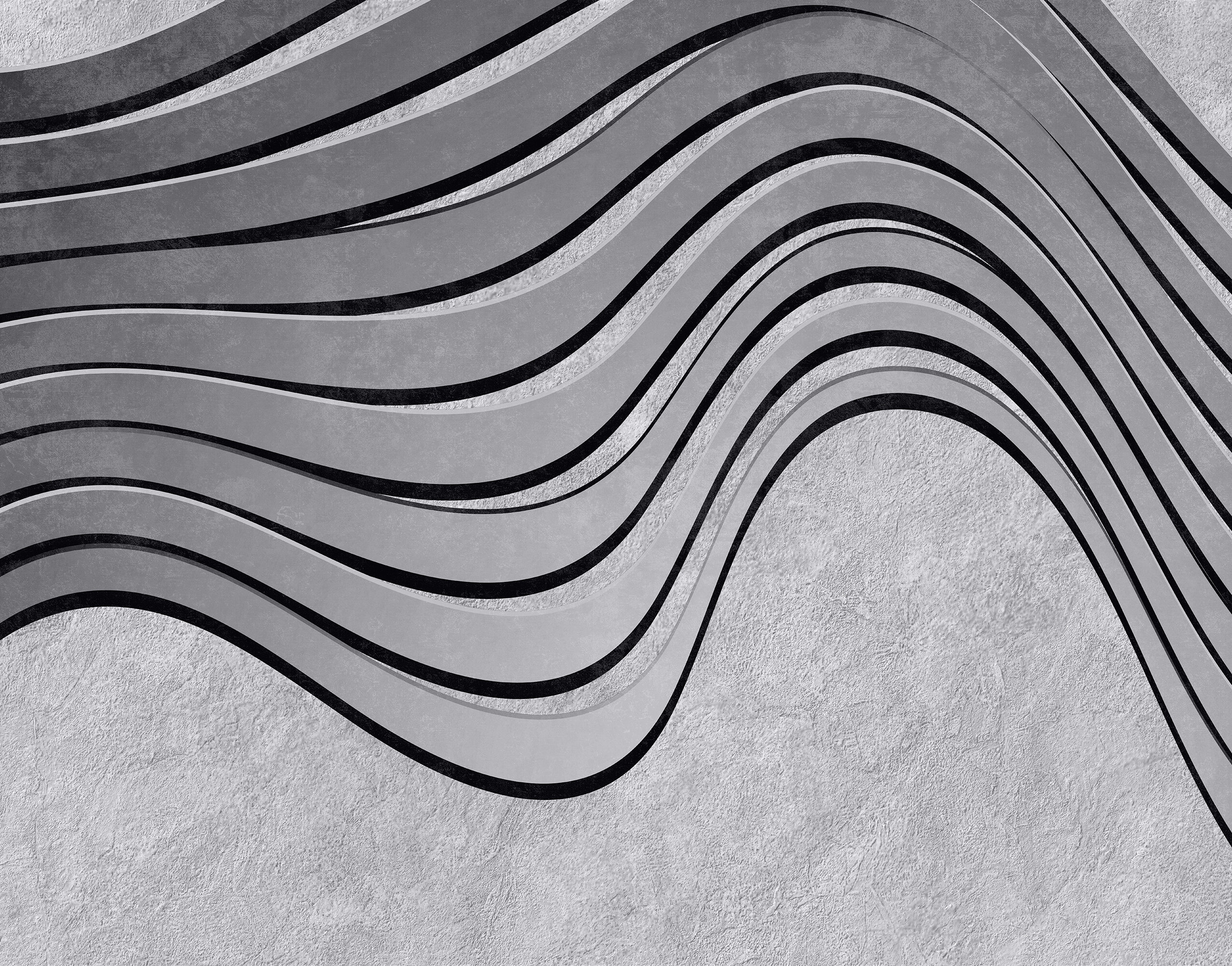 Gri Siyah Beyaz Dalgalı Çizgili Abstrakt Wave Modern Minimalist Duvar Kağıdı