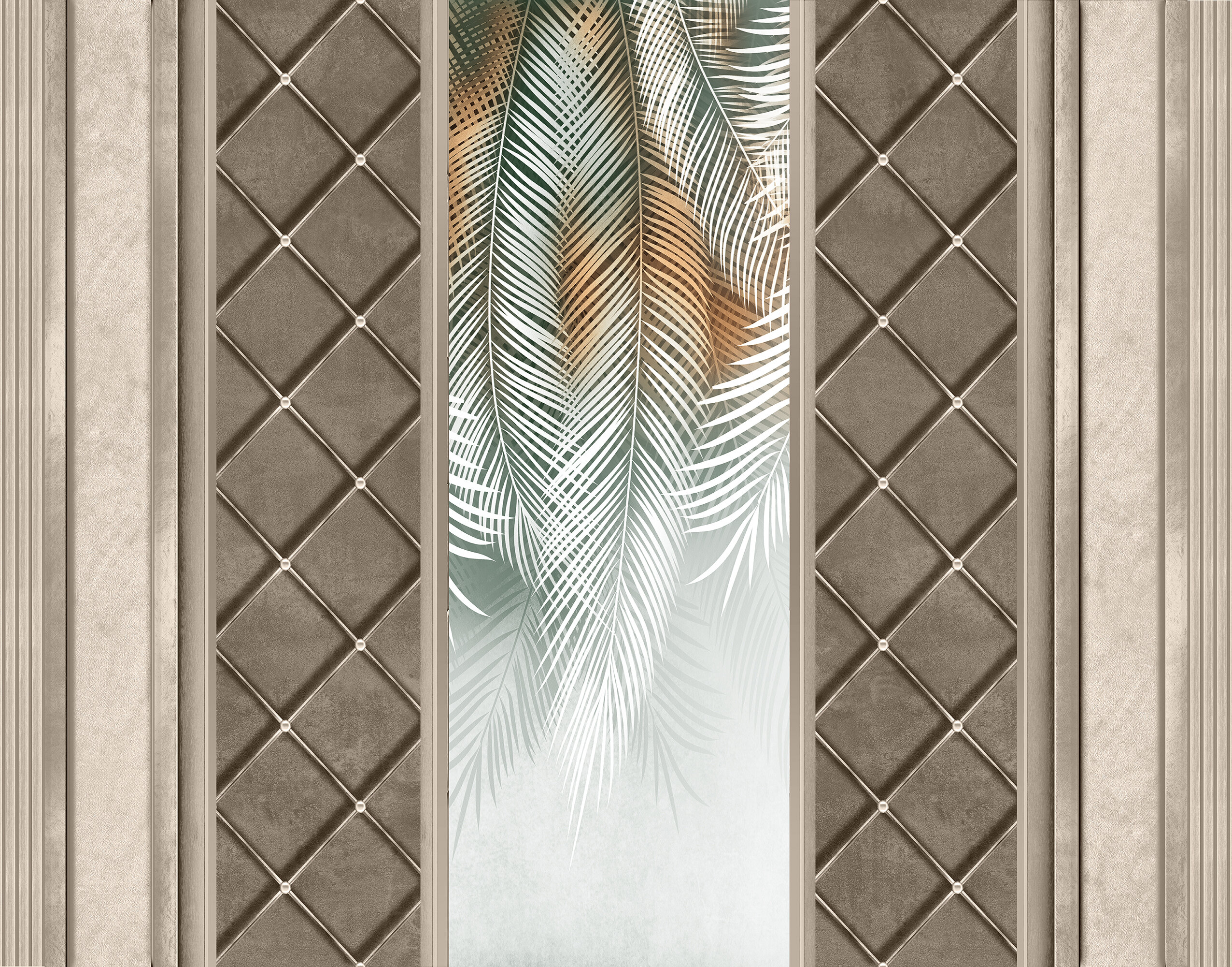 Palmiye Yaprak Geometrik Modern Lux Desen Duvar Kağıdı
