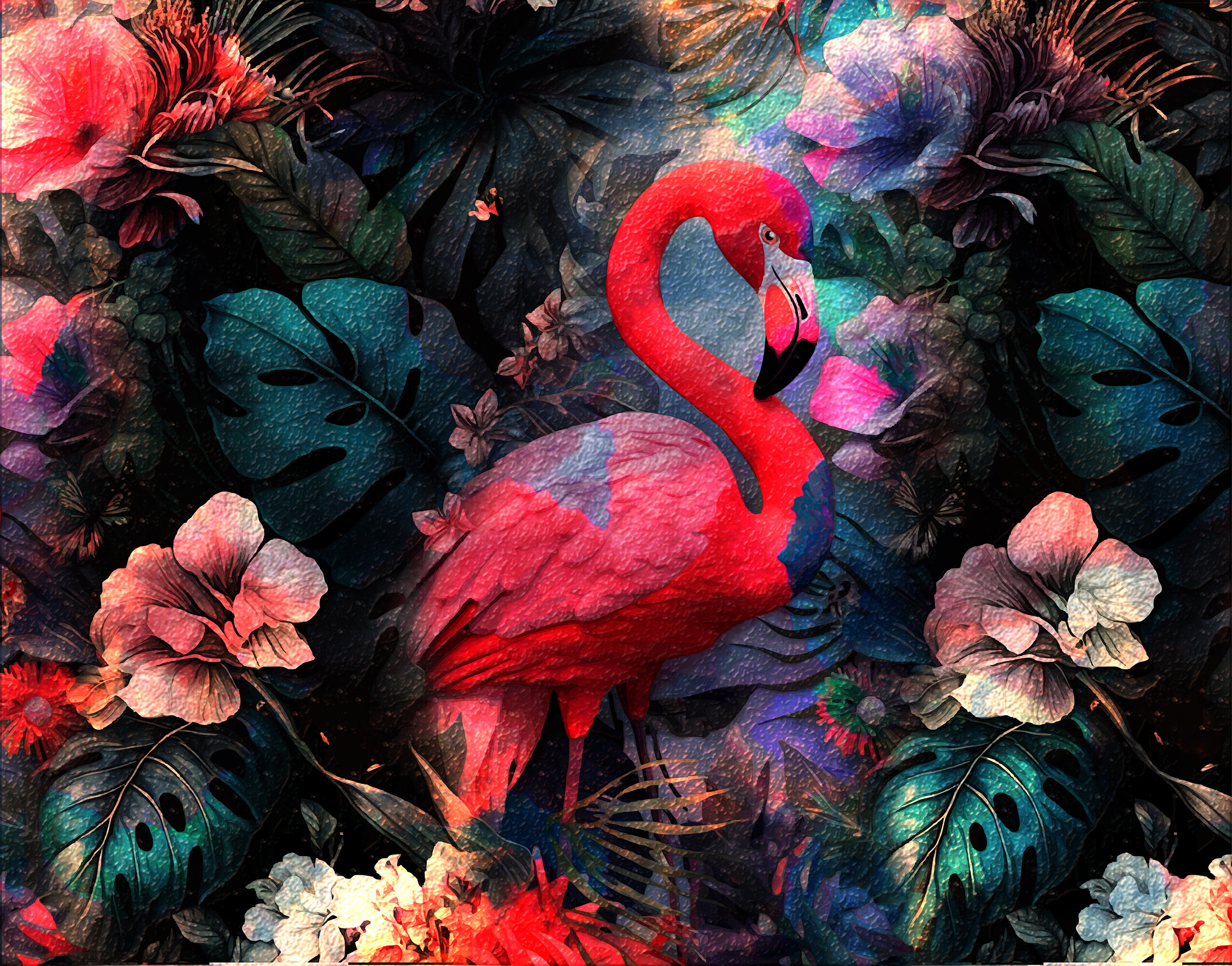 Renkli Tropikal Flamingo Huzur Duvar Kağıdı