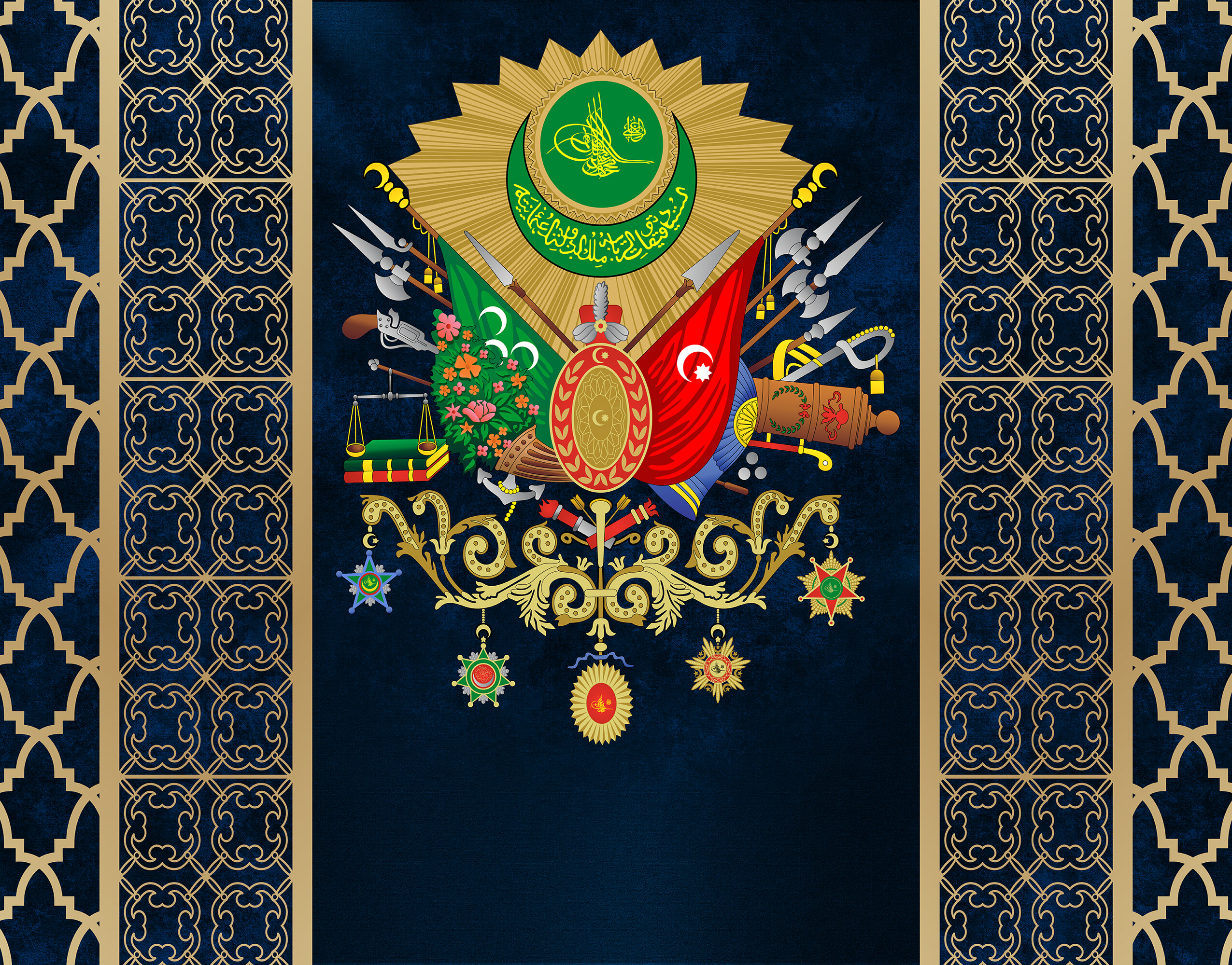 Lacivert Osmanlı Tuğrası Duvar Kağıdı