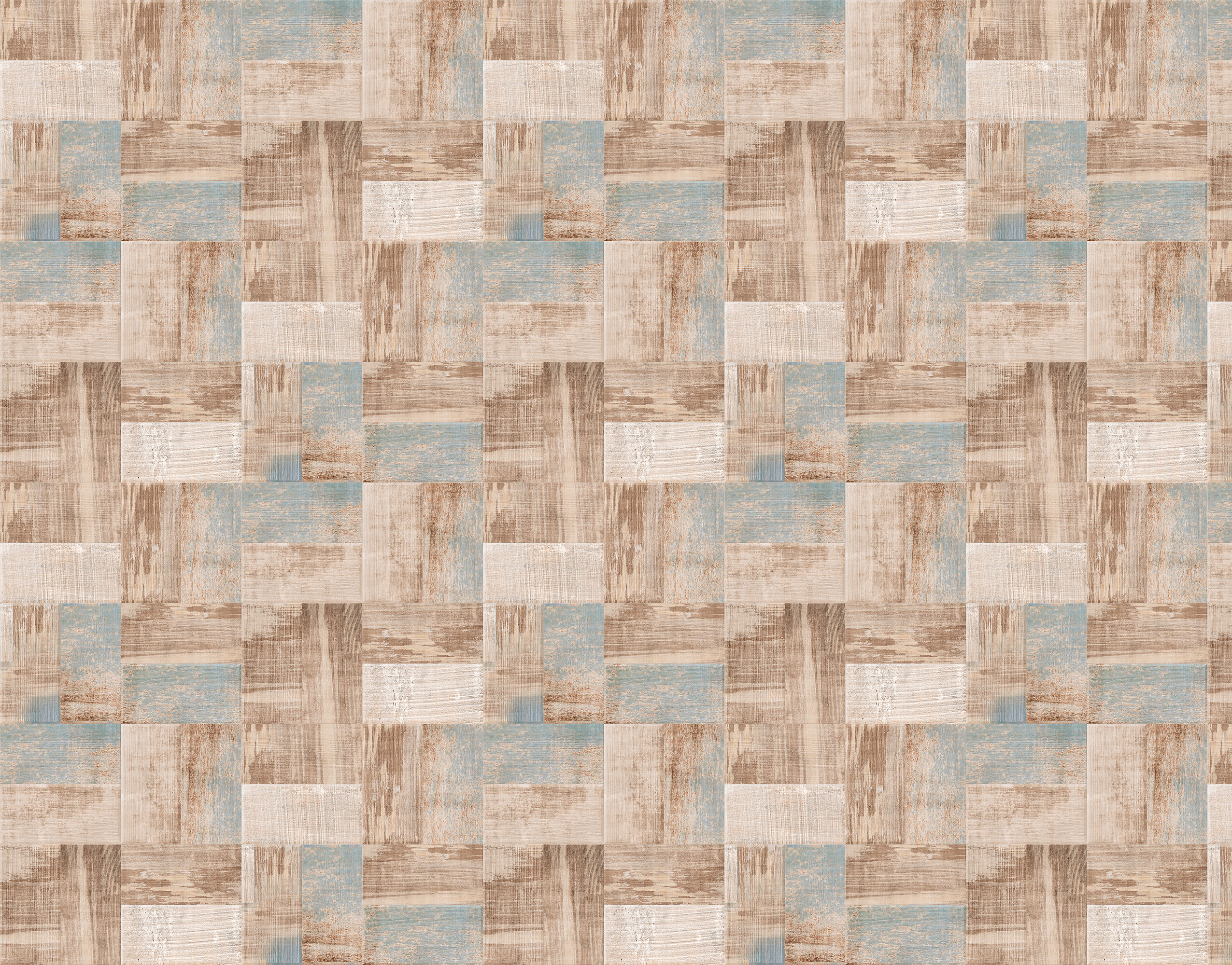 Mavi Kahve Ahşap Patchwork Duvar Kağıdı
