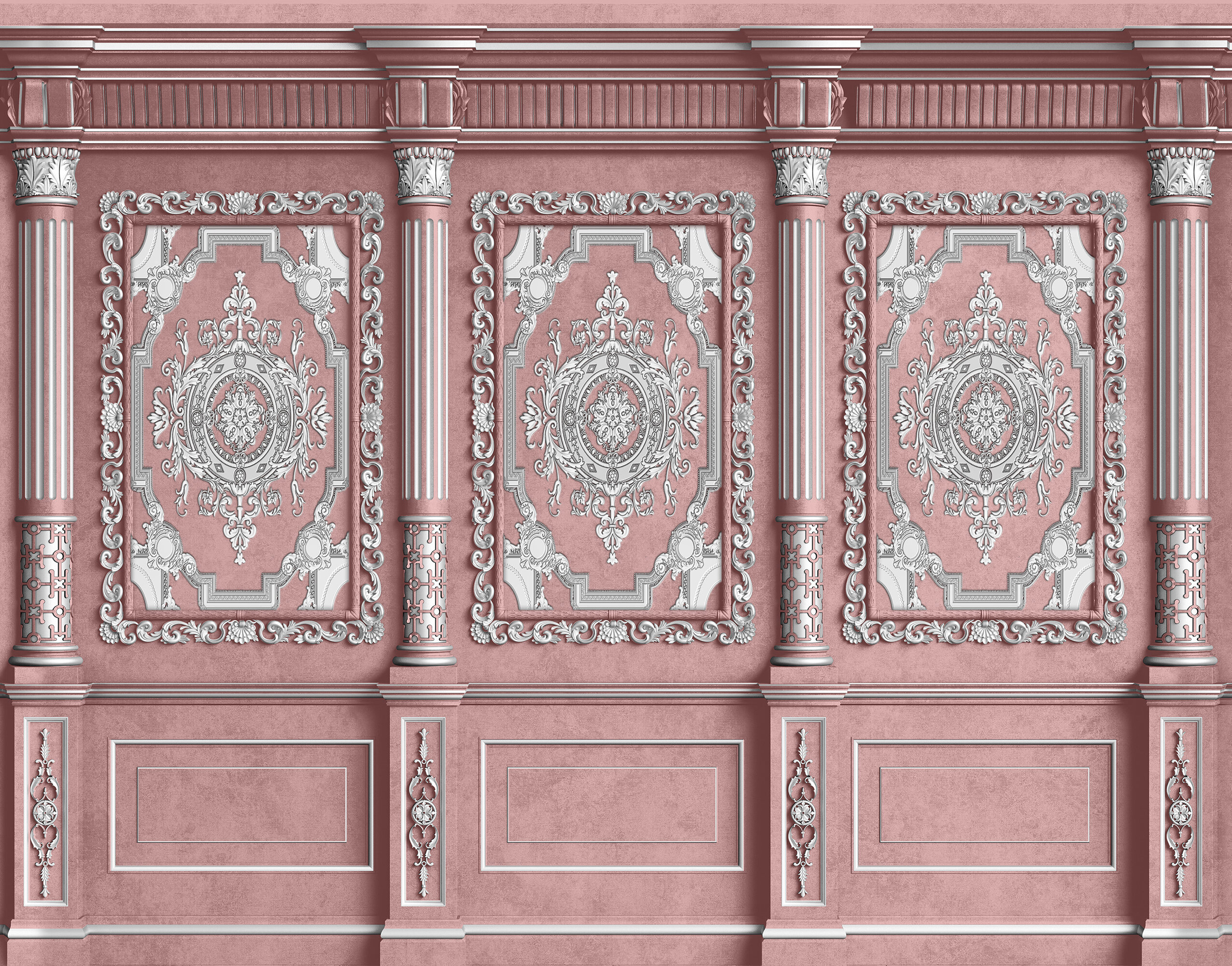 Vintage Gümüş Varaklı Pembe Motifli Panel Zarif Klasik Dekorasyon